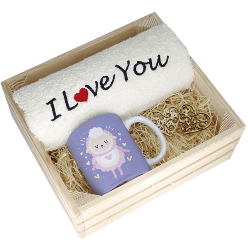 KOMPLET PREZENT KUBEK RĘCZNIK SKRZYNKA WALENTYNKI