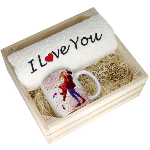 KOMPLET PREZENT KUBEK RĘCZNIK SKRZYNKA WALENTYNKI