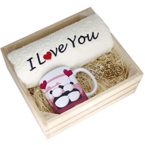 KOMPLET PREZENT KUBEK RĘCZNIK SKRZYNKA WALENTYNKI