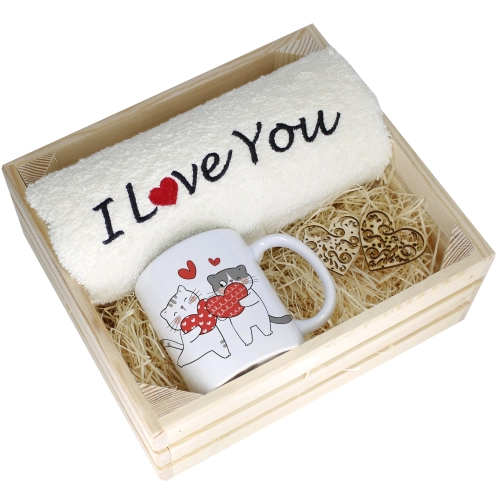KOMPLET PREZENT KUBEK RĘCZNIK SKRZYNKA WALENTYNKI
