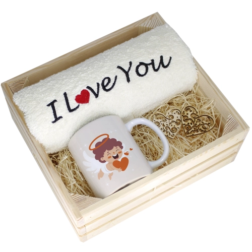 KOMPLET PREZENT KUBEK RĘCZNIK SKRZYNKA WALENTYNKI