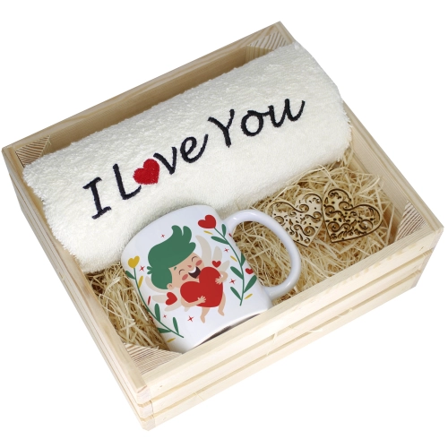 KOMPLET PREZENT KUBEK RĘCZNIK SKRZYNKA WALENTYNKI