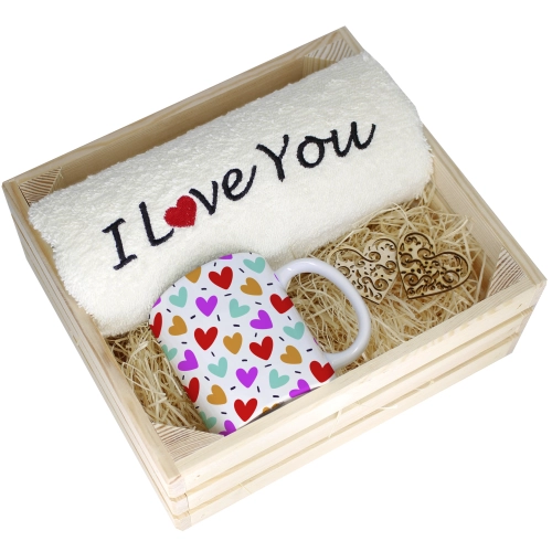 KOMPLET PREZENT KUBEK RĘCZNIK SKRZYNKA WALENTYNKI