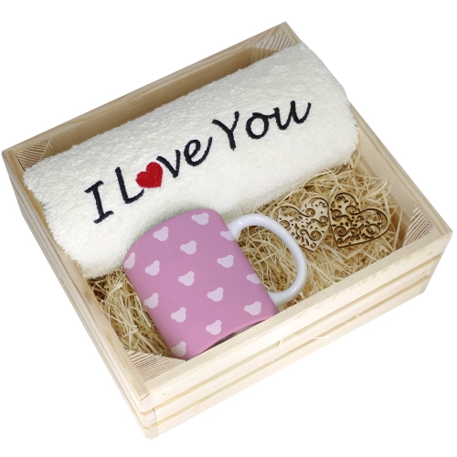 KOMPLET PREZENT KUBEK RĘCZNIK SKRZYNKA WALENTYNKI