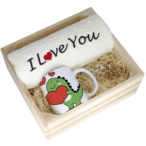 KOMPLET PREZENT KUBEK RĘCZNIK SKRZYNKA WALENTYNKI