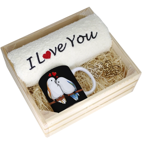 KOMPLET PREZENT KUBEK RĘCZNIK SKRZYNKA WALENTYNKI