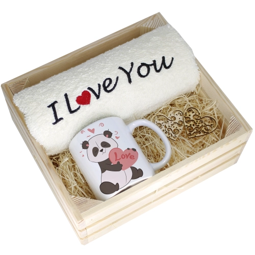 KOMPLET PREZENT KUBEK RĘCZNIK SKRZYNKA WALENTYNKI