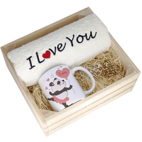 KOMPLET PREZENT KUBEK RĘCZNIK SKRZYNKA WALENTYNKI