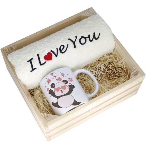 KOMPLET PREZENT KUBEK RĘCZNIK SKRZYNKA WALENTYNKI