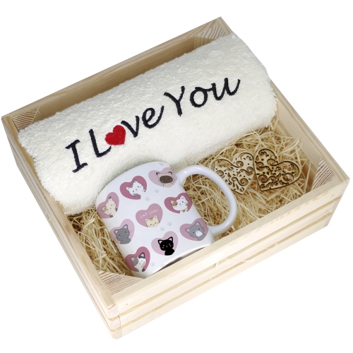 KOMPLET PREZENT KUBEK RĘCZNIK SKRZYNKA WALENTYNKI