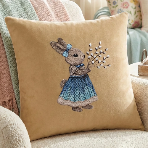 POSZEWKA DEKORACYJNA PREMIUM WELUROWA 40x40 Z HAFTEM WIELKANOCNA VELVET