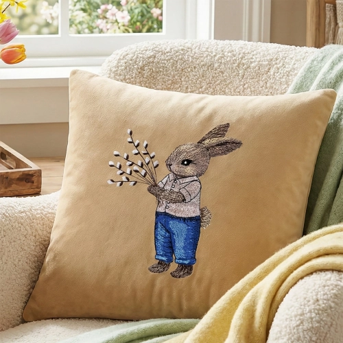 POSZEWKA DEKORACYJNA PREMIUM WELUROWA 40x40 Z HAFTEM WIELKANOCNA VELVET