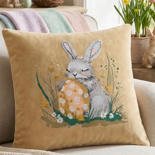 POSZEWKA DEKORACYJNA PREMIUM WELUROWA 40x40 Z HAFTEM WIELKANOCNA VELVET