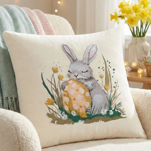 POSZEWKA DEKORACYJNA PREMIUM WELUROWA 40x40 Z HAFTEM WIELKANOCNA VELVET