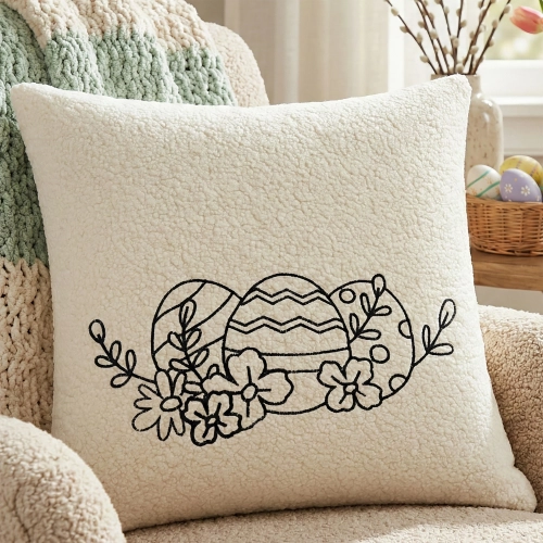 POSZEWKA DEKORACYJNA PREMIUM WELUROWA 40x40 Z HAFTEM WIELKANOCNA VELVET