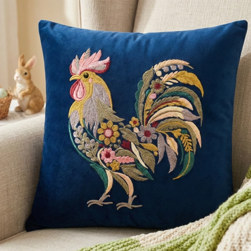 POSZEWKA DEKORACYJNA PREMIUM WELUROWA 40x40 Z HAFTEM WIELKANOCNA VELVET