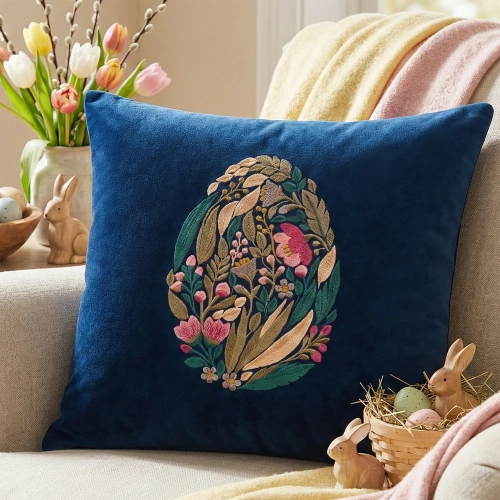 POSZEWKA DEKORACYJNA PREMIUM WELUROWA 40x40 Z HAFTEM WIELKANOCNA VELVET