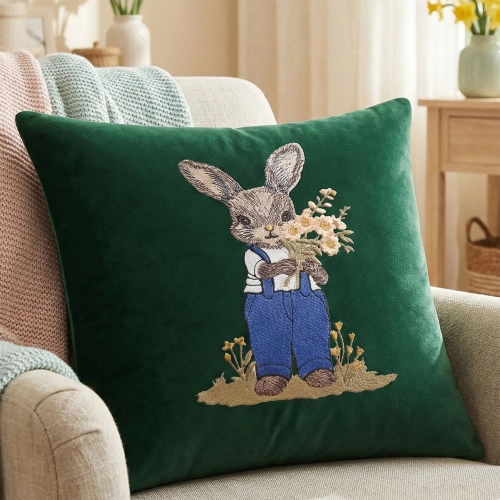 POSZEWKA DEKORACYJNA PREMIUM WELUROWA 40x40 Z HAFTEM WIELKANOCNA VELVET