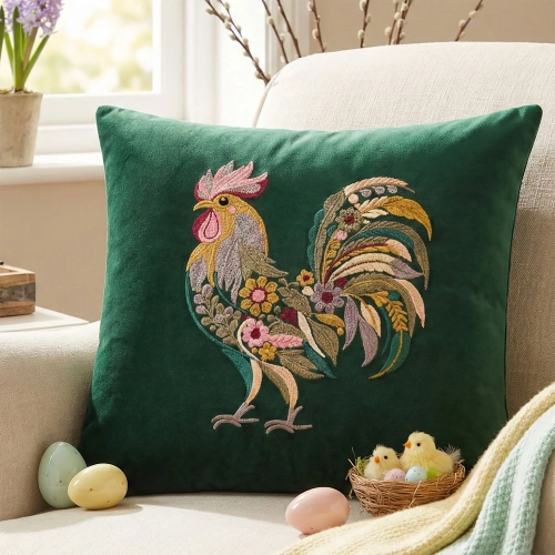 POSZEWKA DEKORACYJNA PREMIUM WELUROWA 40x40 Z HAFTEM WIELKANOCNA VELVET