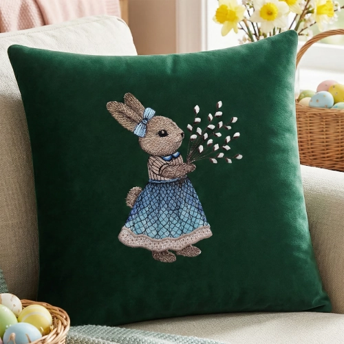 POSZEWKA DEKORACYJNA PREMIUM WELUROWA 40x40 Z HAFTEM WIELKANOCNA VELVET