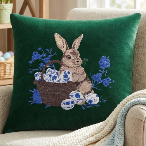 POSZEWKA DEKORACYJNA PREMIUM WELUROWA 40x40 Z HAFTEM WIELKANOCNA VELVET