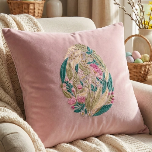 POSZEWKA DEKORACYJNA PREMIUM WELUROWA 40x40 Z HAFTEM WIELKANOCNA VELVET