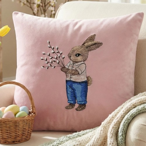 POSZEWKA DEKORACYJNA PREMIUM WELUROWA 40x40 Z HAFTEM WIELKANOCNA VELVET