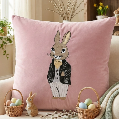 POSZEWKA DEKORACYJNA PREMIUM WELUROWA 40x40 Z HAFTEM WIELKANOCNA VELVET