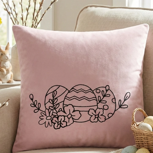 POSZEWKA DEKORACYJNA PREMIUM WELUROWA 40x40 Z HAFTEM WIELKANOCNA VELVET