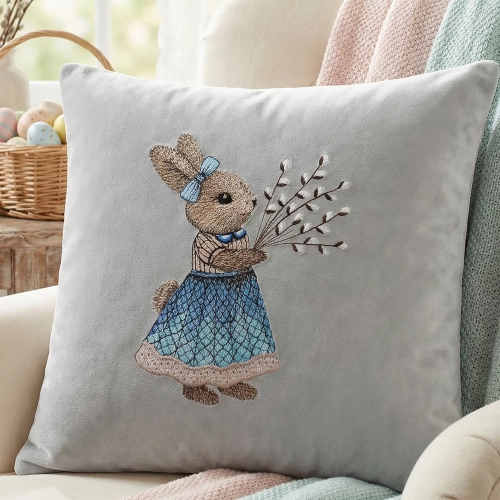 POSZEWKA DEKORACYJNA PREMIUM WELUROWA 40x40 Z HAFTEM WIELKANOCNA VELVET