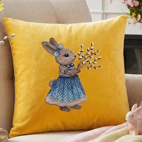 POSZEWKA DEKORACYJNA PREMIUM WELUROWA 40x40 Z HAFTEM WIELKANOCNA VELVET