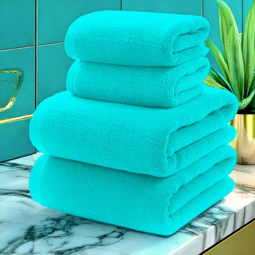 KOMPLET RĘCZNIKÓW FROTTE 2x 70X140 + 2x 50x100 400g/m2 GRUBE CHŁONNE LAZUR