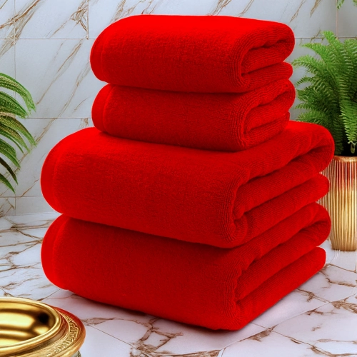 KOMPLET RĘCZNIKÓW FROTTE 2x 70X140 + 2x 50x100 400g/m2 GRUBE CHŁONNE Czerwony