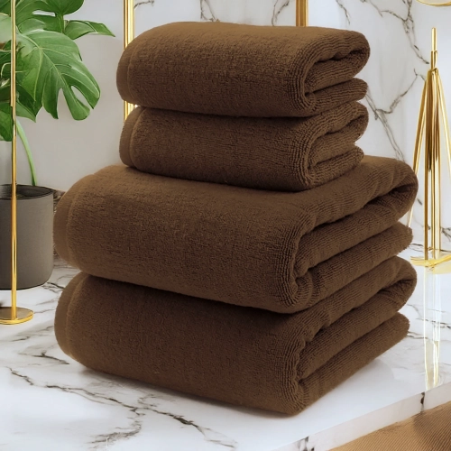 KOMPLET RĘCZNIKÓW FROTTE 2x 70X140 + 2x 50x100 400g/m2 GRUBE CHŁONNE BRĄZ