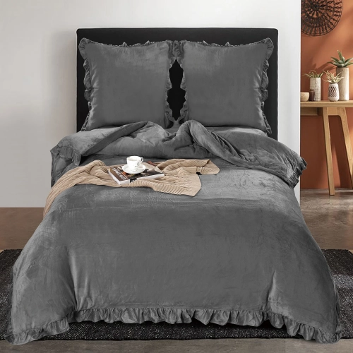 KOMPLET POŚCIELI Z FALBANKĄ 160x200 MIŚ ZIMOWA POLAROWA CIEPŁA MIKROFIBRA