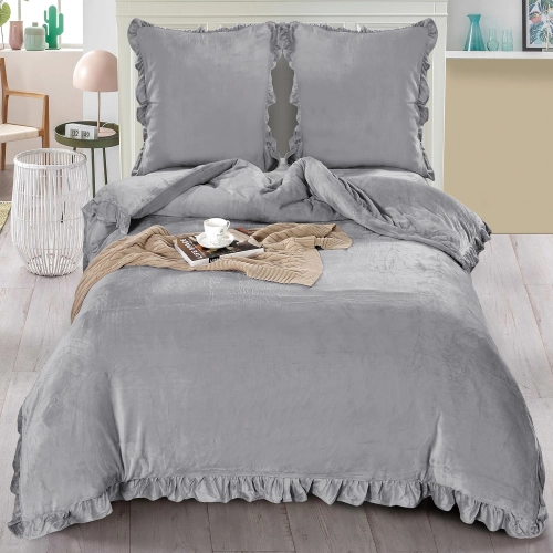 KOMPLET POŚCIELI Z FALBANKĄ 160x200 MIŚ ZIMOWA POLAROWA CIEPŁA MIKROFIBRA