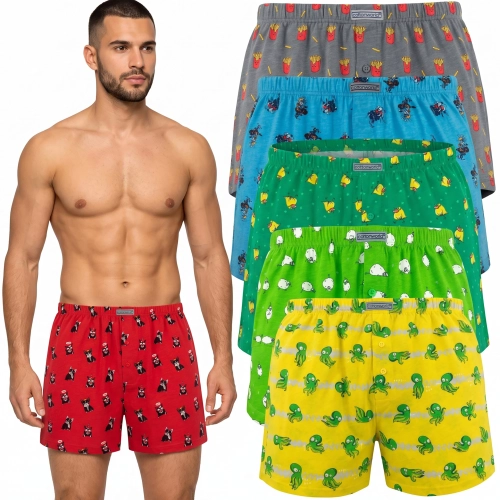 Zestaw 6-Pak Bokserki Męskie 100% Bawełna Cotton World Wzory Rozmiar L