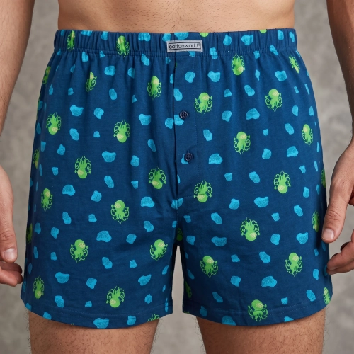 Granatowe bokserki męskie wzorzyste 100% bawełna ośmiornice na modelu Cotton World