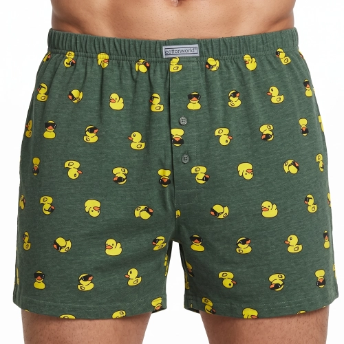 Zielone bokserki męskie wzorzyste 100% bawełna kaczki na modelu Cotton World