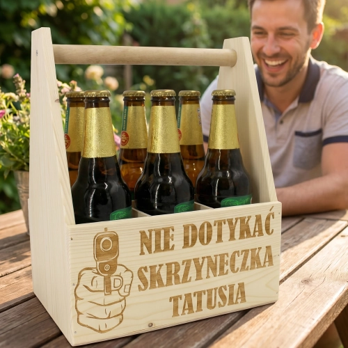 PREZENT DLA TATY NA DZIEŃ OJCA NOSIDŁO NA PIWO SKRZYNKA DREWNIANA TATA