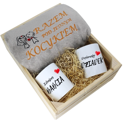 PREZENT ZESTAW KOC 160x200 + KUBKI BABCIA DZIADEK