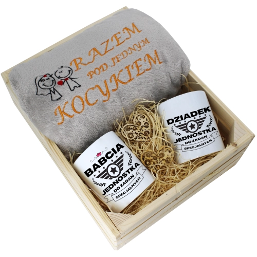 PREZENT ZESTAW KOC 160x200 + KUBKI BABCIA DZIADEK