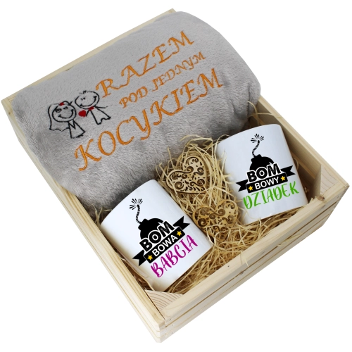 PREZENT ZESTAW KOC 160x200 + KUBKI BABCIA DZIADEK