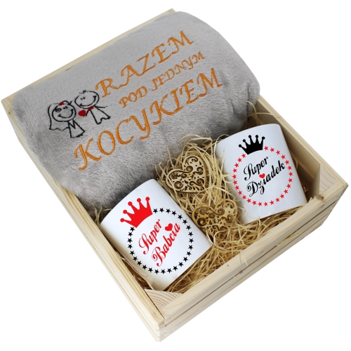 PREZENT ZESTAW KOC 160x200 + KUBKI BABCIA DZIADEK