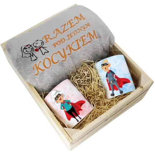 PREZENT ZESTAW KOC 160x200 + KUBKI BABCIA DZIADEK