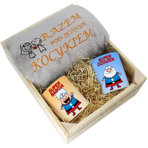 PREZENT ZESTAW KOC 160x200 + KUBKI BABCIA DZIADEK