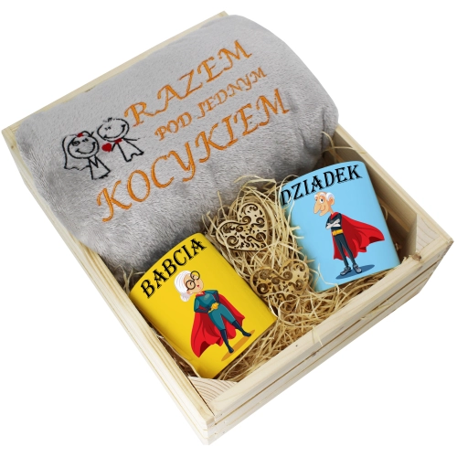 PREZENT ZESTAW KOC 160x200 + KUBKI BABCIA DZIADEK