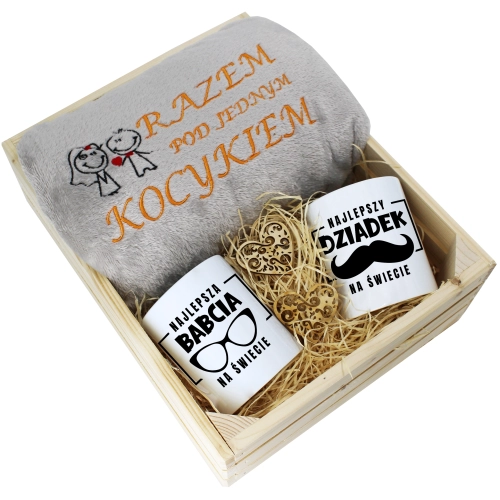 PREZENT ZESTAW KOC 160x200 + KUBKI BABCIA DZIADEK