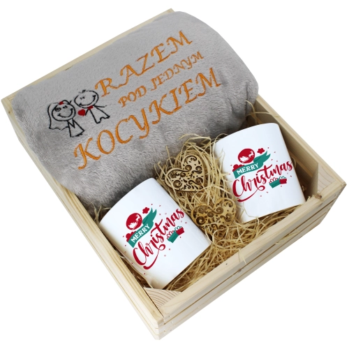 PREZENT ŚWIĄTECZNY ZESTAW KOC 160x200 + KUBKI