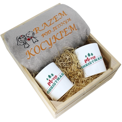 PREZENT ŚWIĄTECZNY ZESTAW KOC 160x200 + KUBKI
